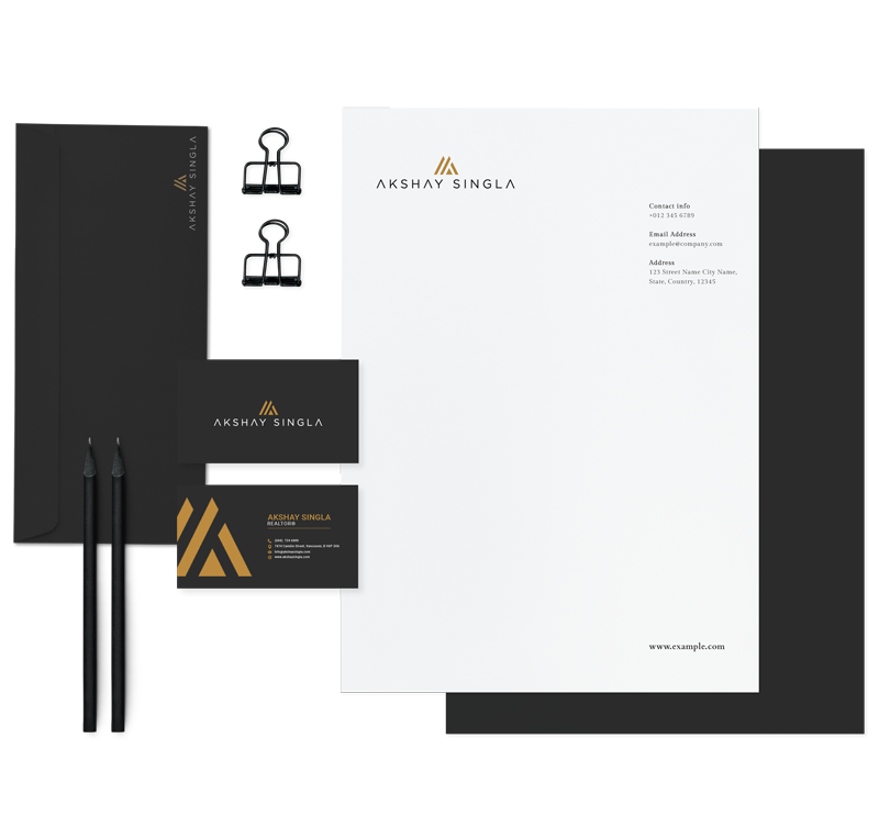 Business cards and stationery with branding and graphic design for Akshay Singla