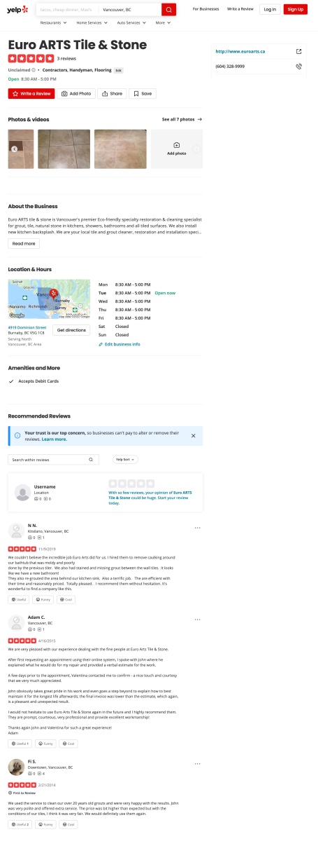 Using Social Proof On Your Website 8 External Review Page From Yelp.ca For Euro Arts Tile &Amp; Stone