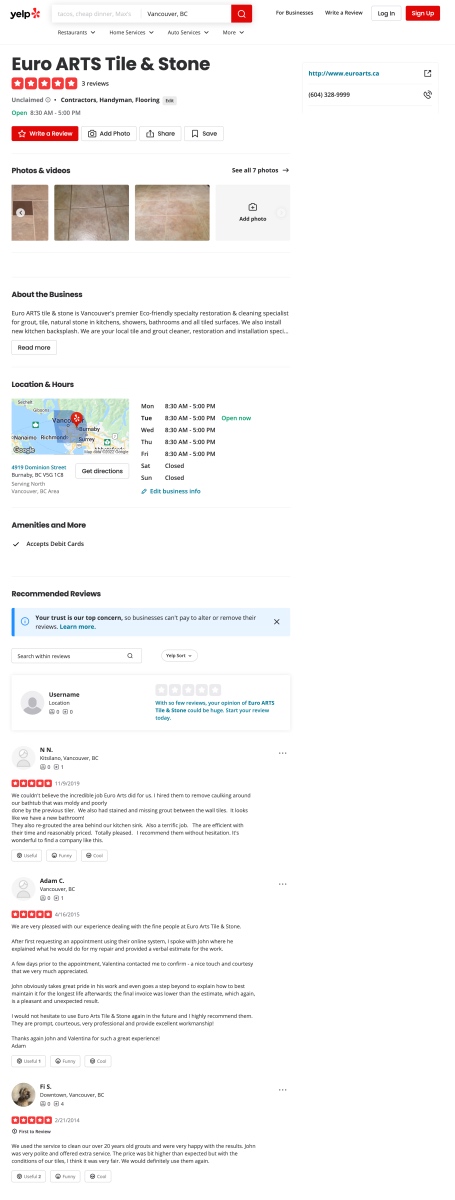 External Review Page From Yelp.ca For Euro Arts Tile &Amp; Stone