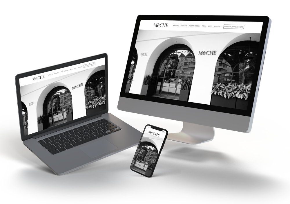 Responsive Website Design For Meche By Vancouver Web Design Agency Idea Marketing Shown On Laptop, Desktop, And Mobile Devices