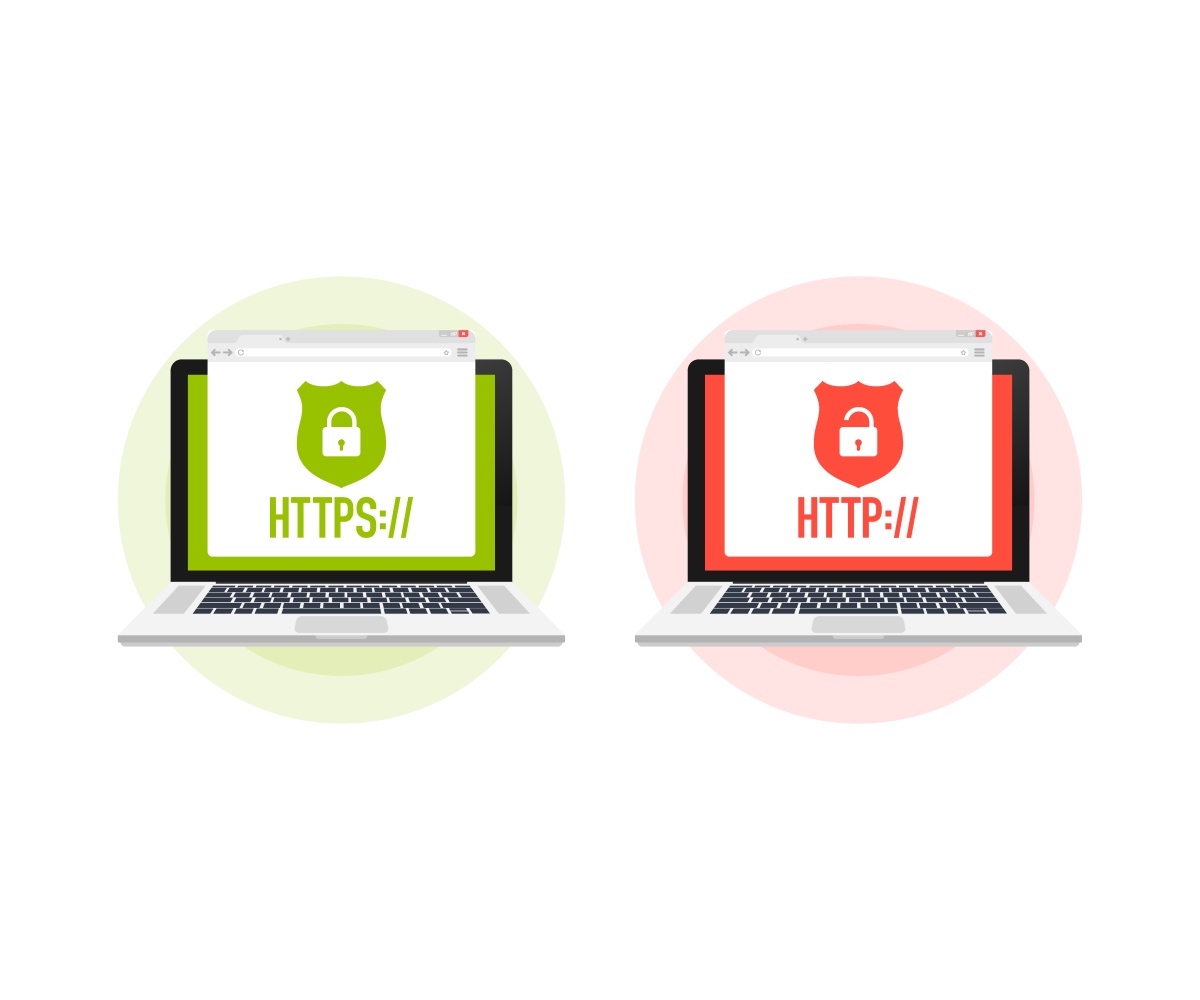 Two Laptop Graphics Side By Side Showing Http And Https