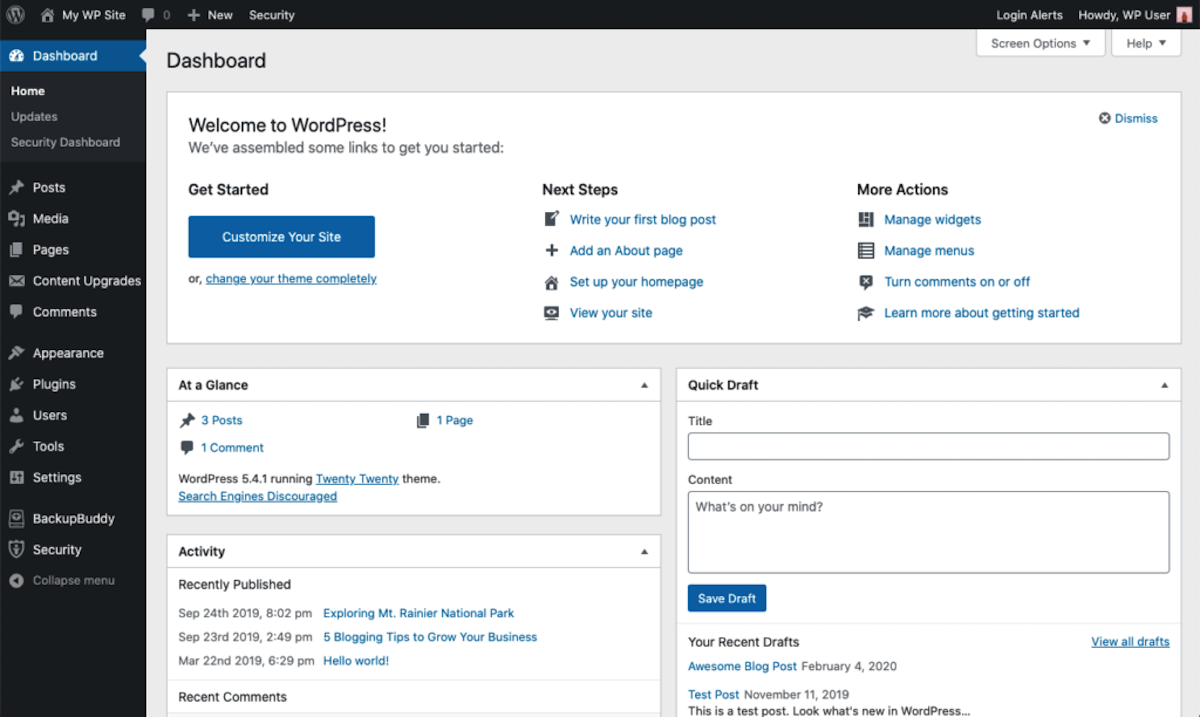 Wordpress Website Dashboard