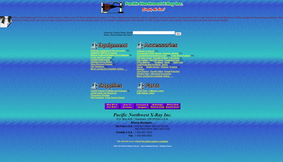 Unresponsive, Confusing Website Design From Pacific Northwest X-Ray With Tiny Writing And Clashing Colours
