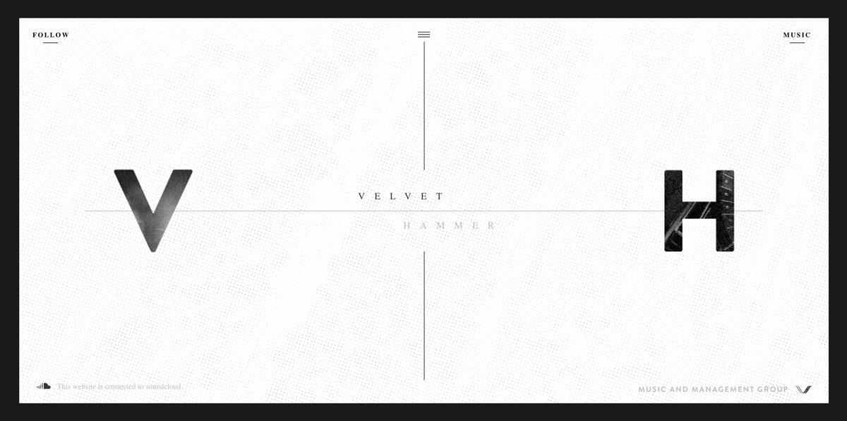 Minimalist Website Velvet Hammer Incorporating A Vertical And Horizontal Line To Separate Their Lettering As One Of Web Design Trends 2023