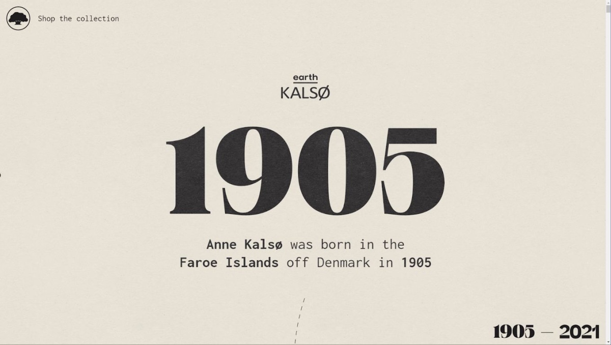 Storytelling Website Design From Kalsø_ “1905_ Anne Kalsø Was Born In The Faroe Islands Off Denmark In 1905” Simple Bold Writing