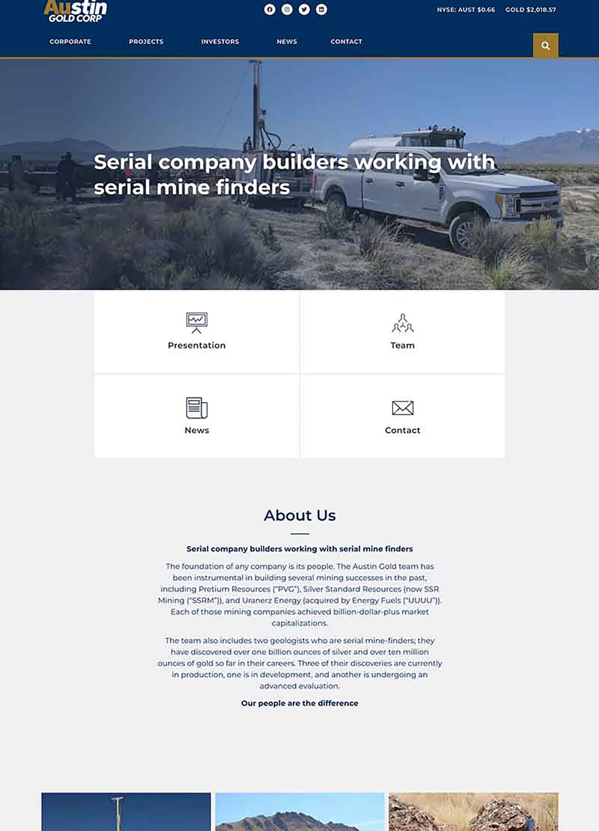 Austin Gold Corp Mockup Before Website Redesign