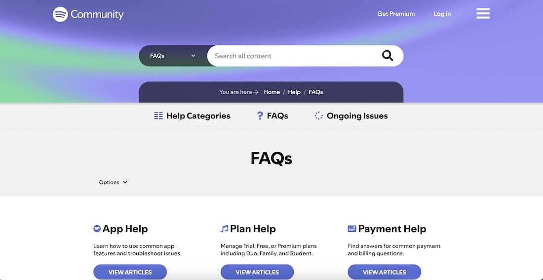 Spotify Faq Page As An Example Of How To Write An Faq Page
