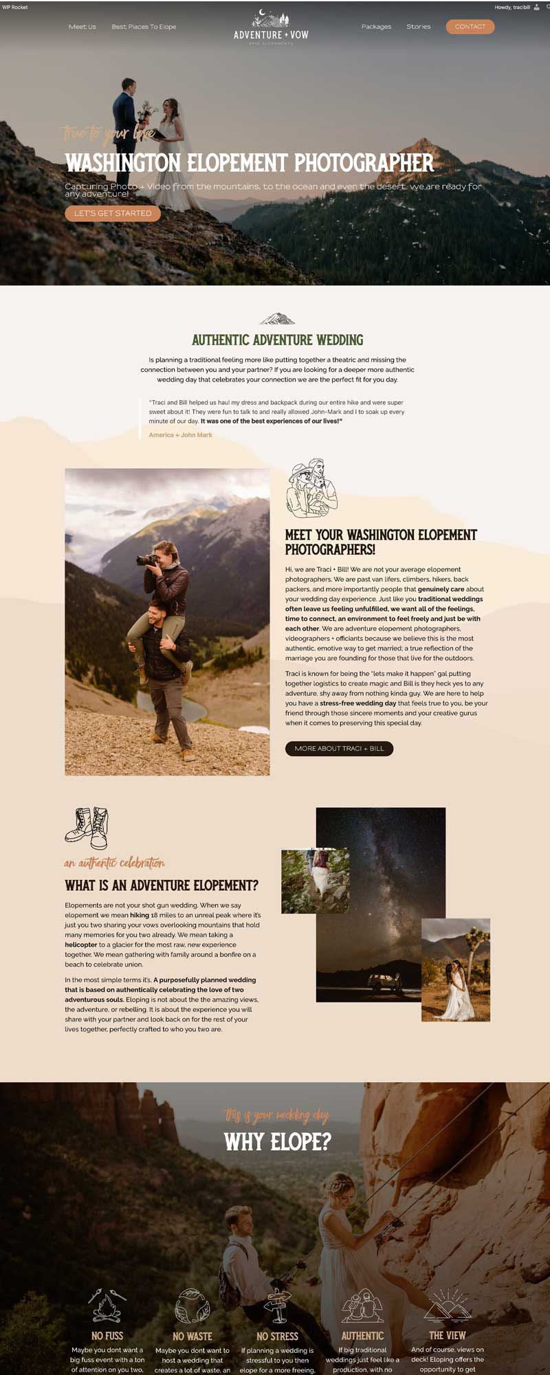 Adventure and Vow Website Design Before