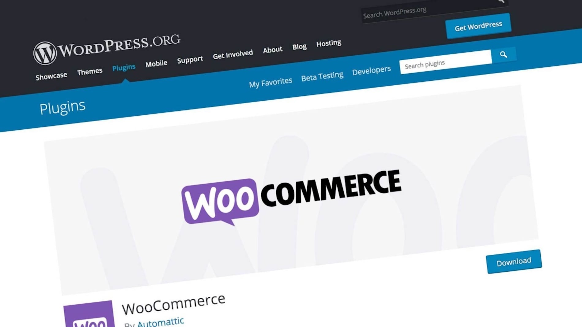 WooCommerce downloadable website plugin from the WordPress store as part of the wordpress vs shopify comparison