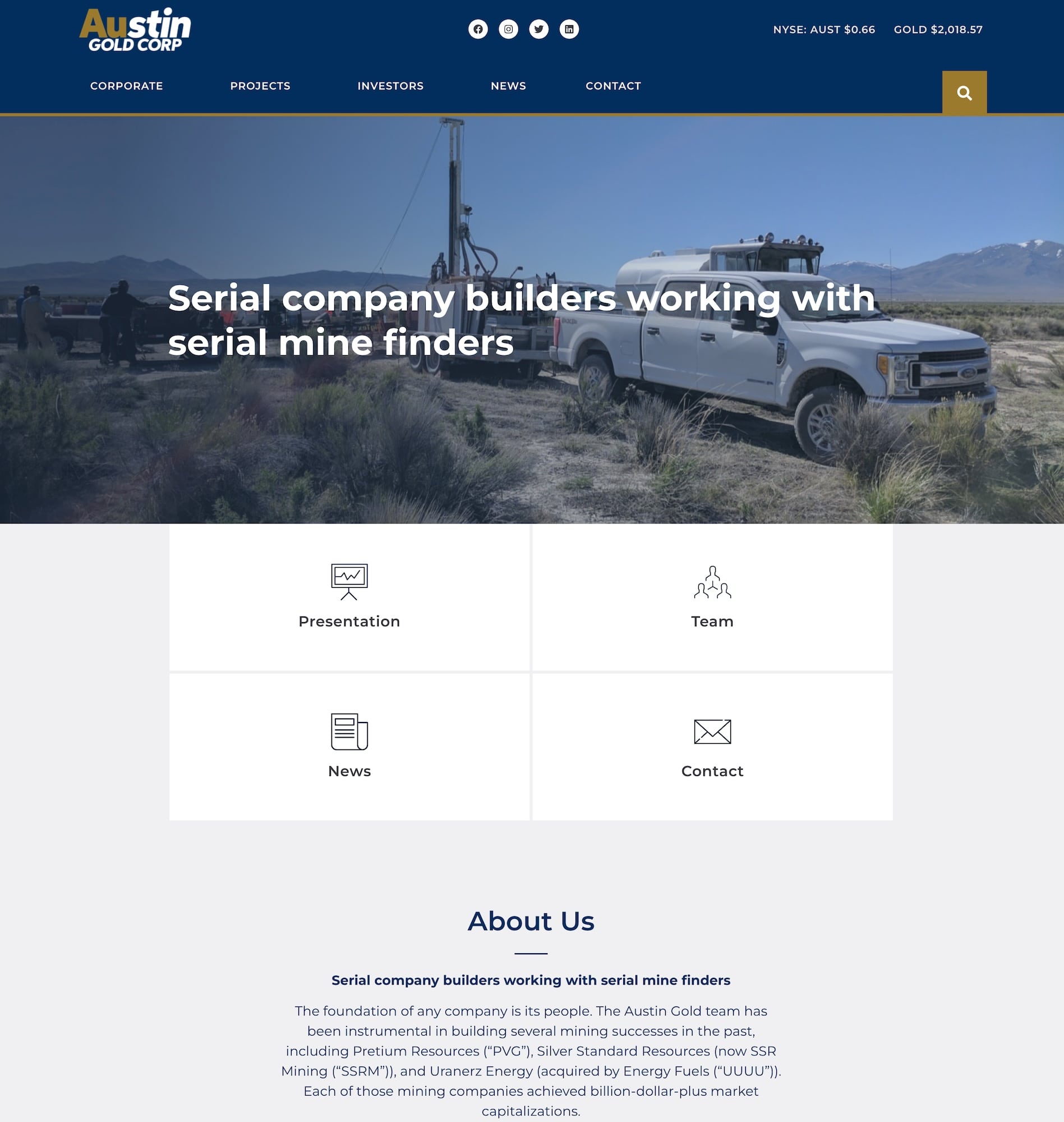 Website Redesign Services 13 Austin Gold Corporation Us Mining Company Website Before Redesign - Web Design Case Study